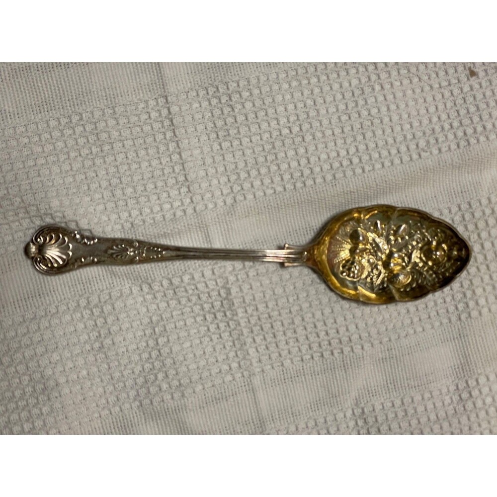 Antique EPNS Sheffield England Berry Serving Spoon with Embossed Fruit Design